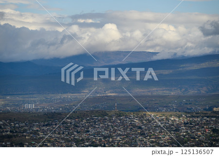 Cityscape of Tbilisi, capital of Georgia, aerial panoramic view from Mtatsminda Park 125136507