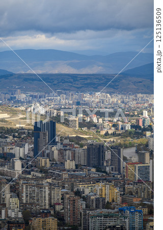 Cityscape of Tbilisi, capital of Georgia, aerial panoramic view from Mtatsminda Park 125136509