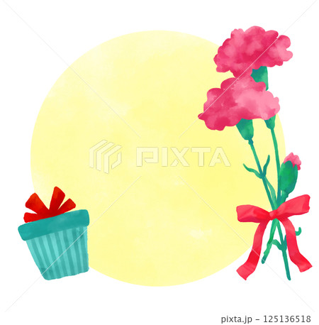 水彩の円にカーネションの母の日背景素材 水彩の円にカーネションの母の日背景素材 125136518