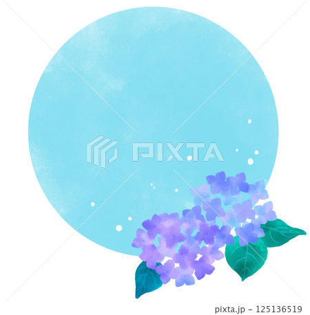 水彩の円に青い紫陽花の背景素材 水彩の円に青い紫陽花の背景素材 125136519