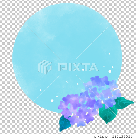 水彩の円に青い紫陽花の背景素材 水彩の円に青い紫陽花の背景素材 125136519