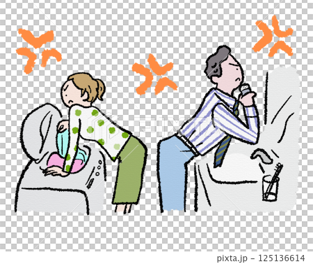 Couple quarrels, housework, laundry, shaving 125136614