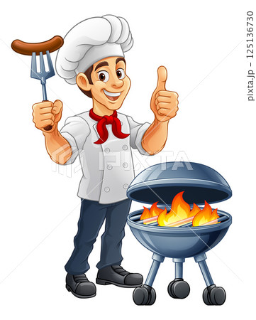 Chef Cartoon Barbecue Cook Man Mascot Character 125136730