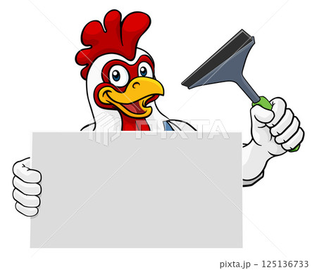 Window Cleaner Chicken Rooster Car Wash Mascot Window Cleaner Chicken Rooster Car Wash Mascot 125136733