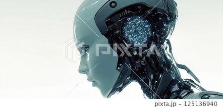 未来的なアンドロイドのポートレートと人工知能のイメージ 125136940