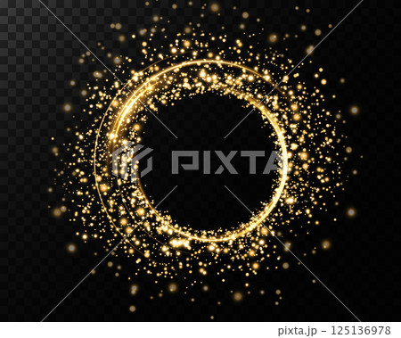 This image depicts a beautiful Golden Sparkling Circle enhanced with mesmerizing Glitter Effects 125136978