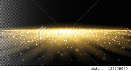 Golden Light Burst with Beautiful Sparkles on a Deep, Dark Background for Visual Impact 125136980