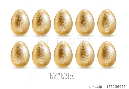Happy Gold Easter eggs, hand drawn illustration Happy Gold Easter eggs, hand drawn illustration 125136985