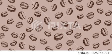 Coffee beans seamless pattern, hand drawn illustrations.	 125136994