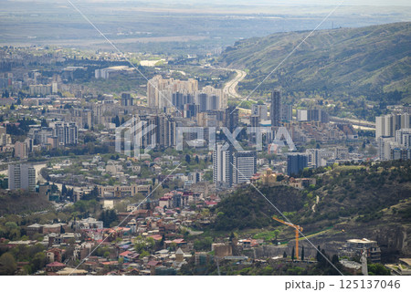 Cityscape of Tbilisi, capital of Georgia, aerial panoramic view from Mtatsminda Park 125137046