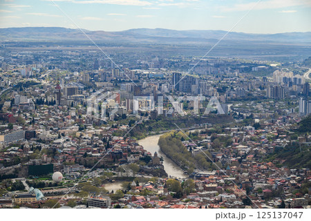 Cityscape of Tbilisi, capital of Georgia, aerial panoramic view from Mtatsminda Park 125137047
