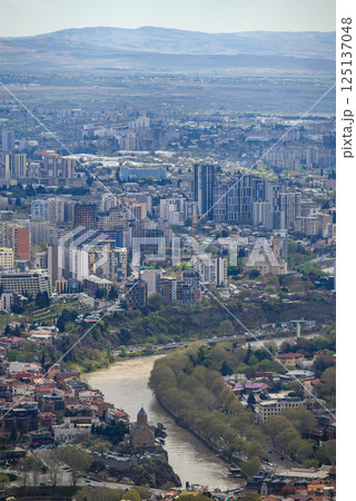 Cityscape of Tbilisi, capital of Georgia, aerial panoramic view from Mtatsminda Park 125137048