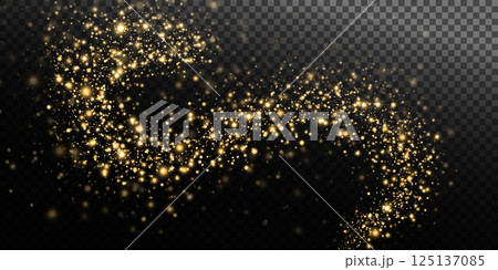 A beautiful swirl of shimmering gold glitter on a transparent background 125137085