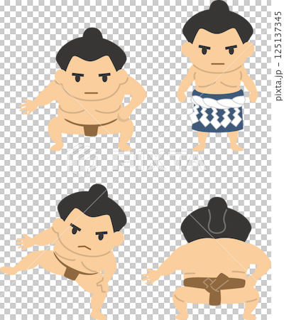 Various poses of sumo wrestlers 125137345
