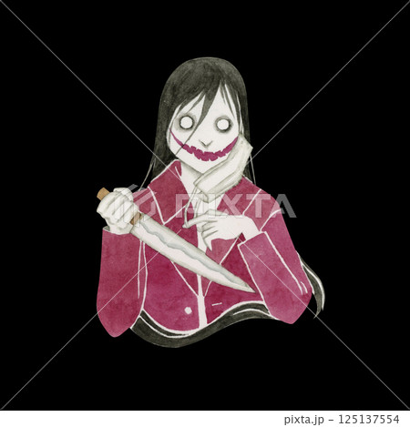 口裂け女　都市伝説 怪異 怪談 日本　水彩 イラスト 125137554