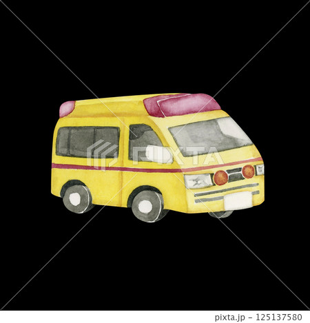 黄色い救急車　都市伝説 怪異 怪談 日本　水彩 イラスト 125137580