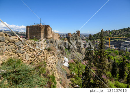 Remains of ancient Narikala fortress overlooking Old town of Tbilisi, the capital of Georgia Remains of ancient Narikala fortress overlooking Old town of Tbilisi, the capital of Georgia 125137616