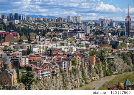 Cityscape aerial panoramic view of Tbilisi, capital of Georgia 125137660