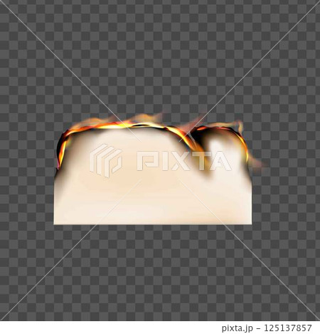 Paper burn, vector realistic flaming paper top side, ablaze parchment sheet with fire and ash on transparent background Paper burn, vector realistic flaming paper top side, ablaze parchment sheet with fire and ash on transparent background 125137857