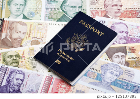 American passport on Bulgarian money 125137895