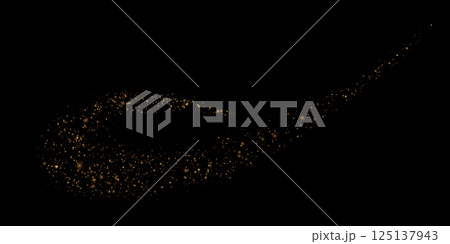 A Glittering Golden Swirl Appears on a Deep and Dark Background, Radiating Elegance and Charm 125137943