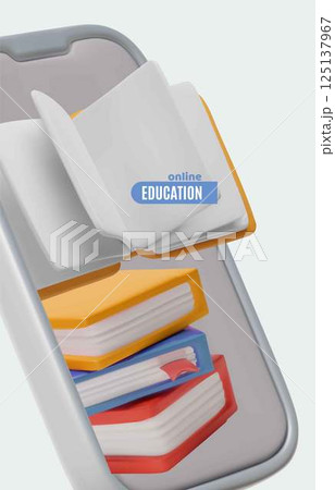 Online education 3D style poster vector advertising design, books, literature in smartphone screen, electronic library Online education 3D style poster vector advertising design, books, literature in smartphone screen, electronic library 125137967
