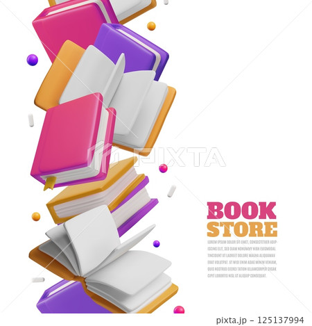 Book store 3D style vector poster design, books, literature, dictionaries and encyclopedias, library and education shop 125137994