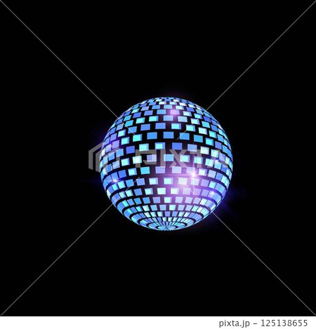 Vector of glowing disco ball neon holographic color with glare. 125138655