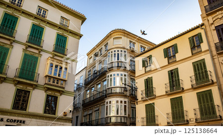 facade of old building in historic center city of Malaga,Spain 125138664