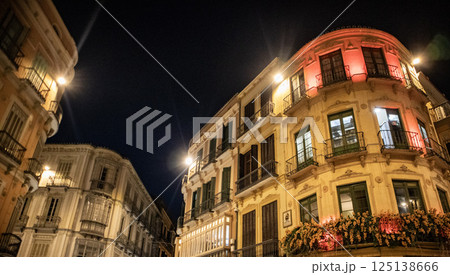 facade of old building in historic center city of Malaga,Spain 125138666