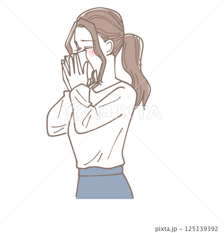 鼻を噛んでいる女性のイラスト 鼻を噛んでいる女性のイラスト 125139392