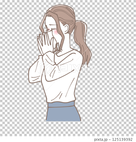 鼻を噛んでいる女性のイラスト 鼻を噛んでいる女性のイラスト 125139392