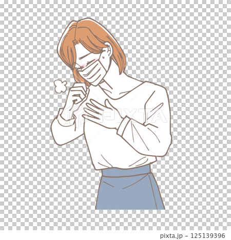 Illustration of a woman wearing a mask coughing Illustration of a woman wearing a mask coughing 125139396