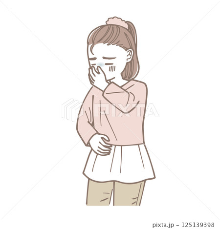 吐きそうにしている小さな女の子のイラスト 125139398