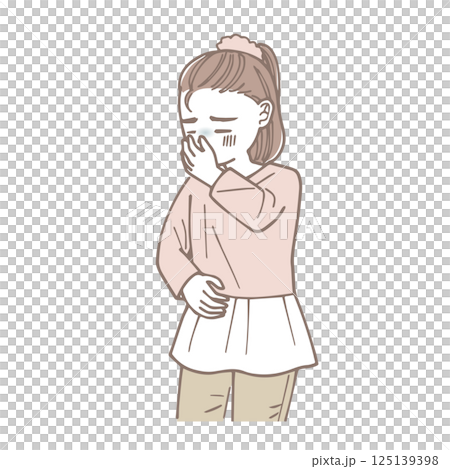 Illustration of a little girl about to vomit 125139398
