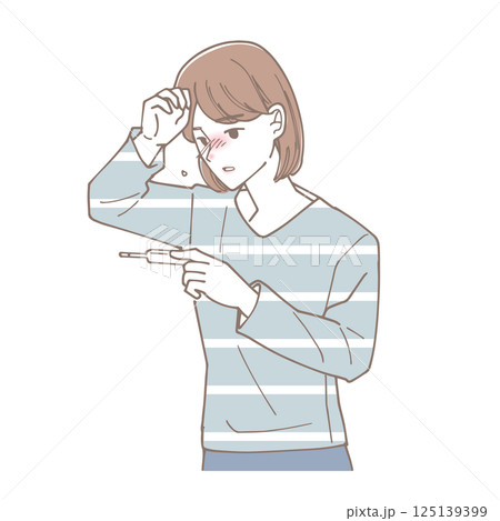 熱を計っている風邪を引いた女性 熱を計っている風邪を引いた女性 125139399