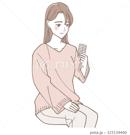 薬を見ている女性のイラスト 薬を見ている女性のイラスト 125139400