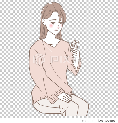 薬を見ている女性のイラスト 薬を見ている女性のイラスト 125139400