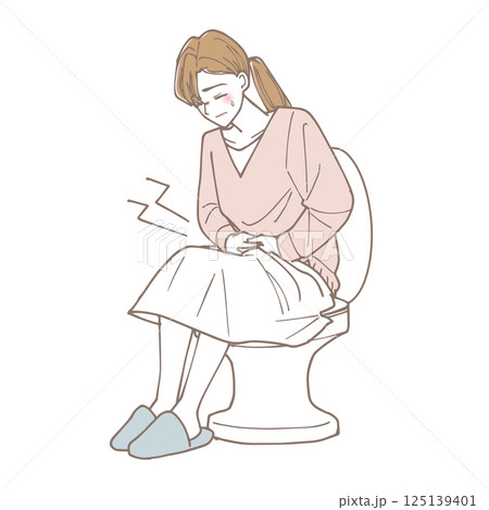 トイレでお腹を抑える女性のイラスト 125139401