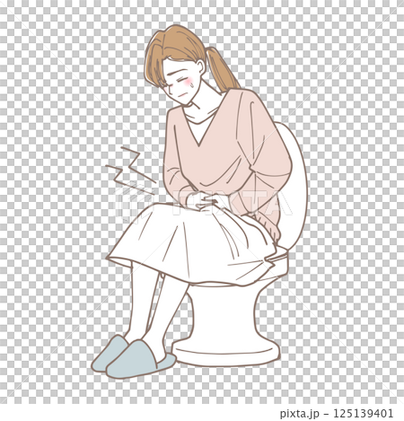 トイレでお腹を抑える女性のイラスト 125139401