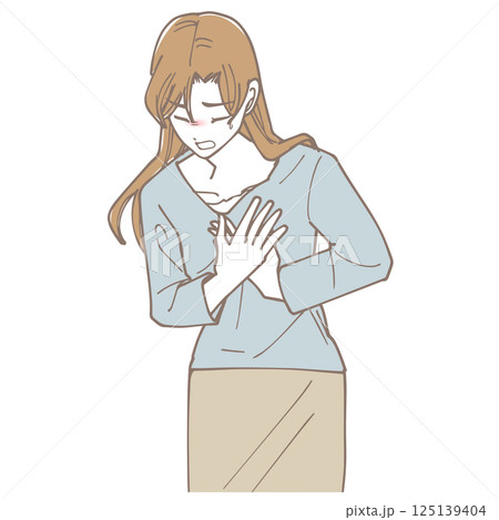 胸を押さえて苦しむ女性 125139404