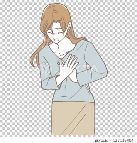 胸を押さえて苦しむ女性 125139404