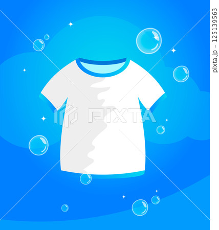 Clean white t-shirt surrounded by soap bubbles Clean white t-shirt surrounded by soap bubbles 125139563