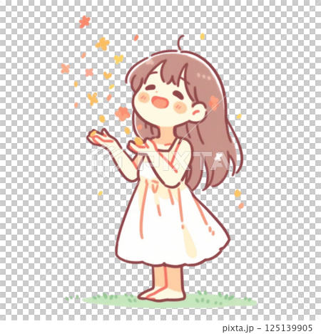 デフォルメ、花びらを手から放つ少女のイラスト、アイコン、素材、背景なし デフォルメ、花びらを手から放つ少女のイラスト、アイコン、素材、背景なし 125139905