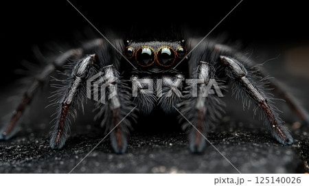 A close-up view of a black spider 125140026