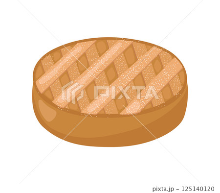Neapolitan pastiera traditional. Easter shortbread pie with wheat grains, soft cottage cheese, candied fruits. Vector illustration of festive baking. 125140120