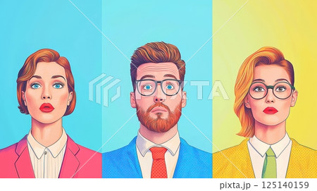 pop art retro style of Three professionals in vibrant colors and styles 125140159