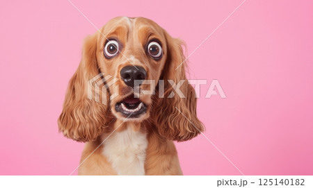 pop art retro style of Surprised dog with big eyes on pink background 125140182