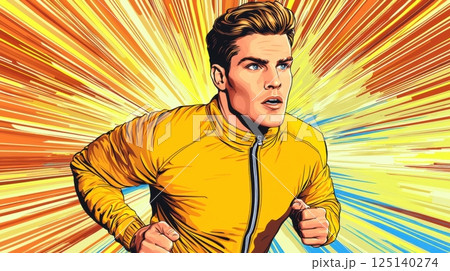 pop art retro style of Dynamic runner in a vibrant comic style pop art retro style of Dynamic runner in a vibrant comic style 125140274