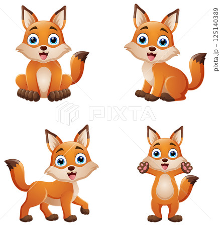 Cartoon fox collection set on white background Cartoon fox collection set on white background 125140389